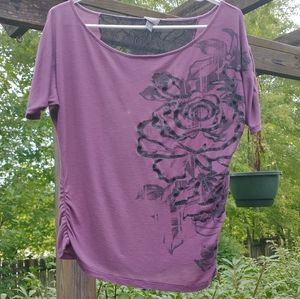 Women's Purple Graphic Vanity Short Sleeve TShirt Lace Back